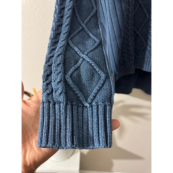 Blue Cotton Natural Reflections Chunky Cable Knit Fisherman V Neck Sweater SMALL - Picture 6 of 10